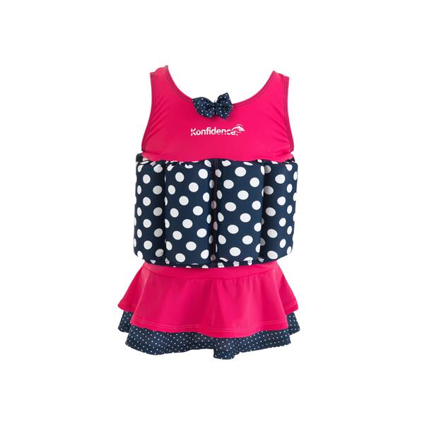 Plavalna obleka - kopalke Konfidence FloatSuit Pink & Navy Polka 